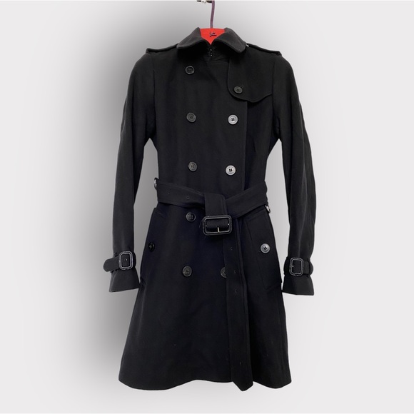 🎁 Burberry cashmere wool black Chelsea trench coat jacket S XS - Main Image